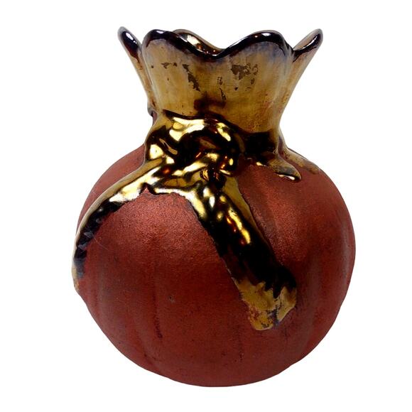 Mexican Clay Terracotta Pottery Vase Drip Glaze Gold Color Metal Dripping UNIQUE - Picture 9 of 9